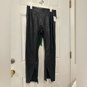 SPANX Black Faux Leather Split Flair Pants